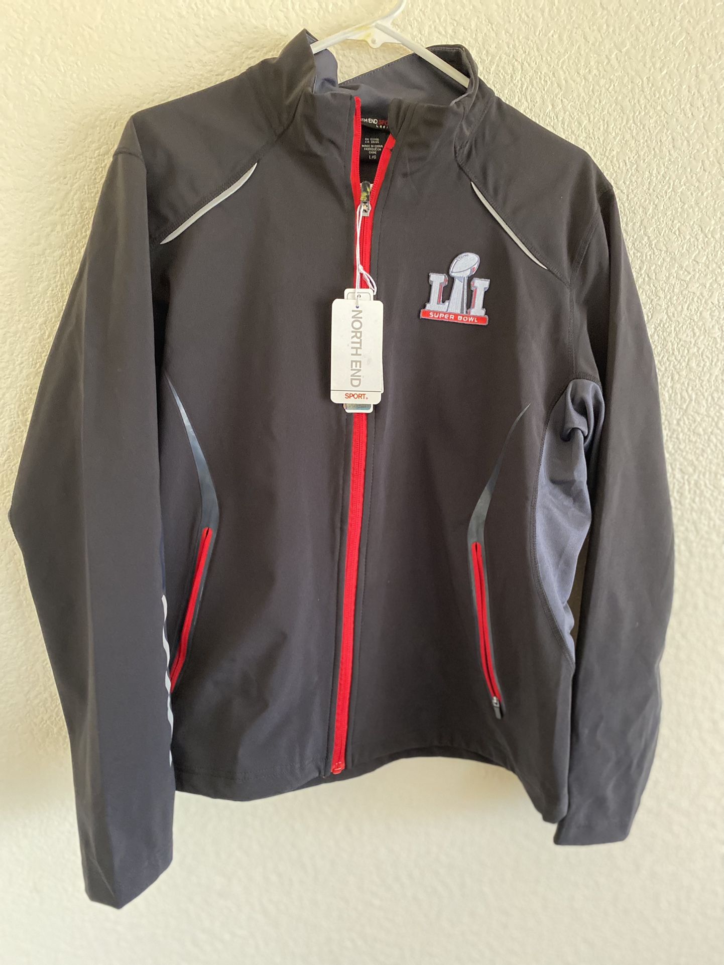 North End Sport NFL Super Bowl 51 Jacket SZ L Black Red Football Patriots LI