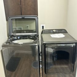 Samsung 5.0CuFt Top Load Washer with Super Speed and 7.4CuFt ELECTRIC Dryer with Steam Sanitize+