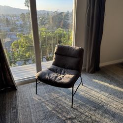 Modern Lounge Accent Chair – Charcoal Upholstery + Black Metal Frame