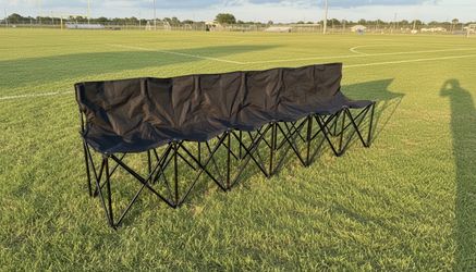 Portable Folding 6 Seater Sports Sideline Bench! Good condition, some cosmetic wear but sturdy. 100x19x30in Seat Height 17in