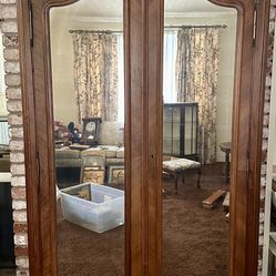 Antique French Rococo Armoire ~ Louis XV 2 Door Armoire ~ Mirrored Door Armoire - Walnut