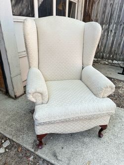 Cream Wingback Armchair with Queen Anne Legs