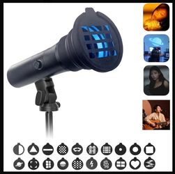 Portable 10W LED Video Projector Spotlight, RGB 4 Color Modes Photography Fill Light Equipped with 20 Metal Gobo Patterns, Sunset Light for Studio Sho