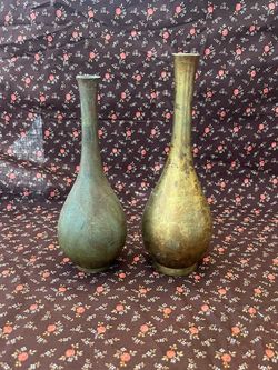Pair of vintage brass mid century bud vases