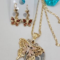 Cadena Y Aretes Con Mariposa Oro Laminado Brazilian Gold-plated 