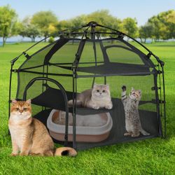 EighteenTek Catio Outdoor Cat Enclosure 3-Tier Pop Up Cat Tent Playpen | Portable Kitten Catio Tower | Pet Playpen Indoor/Outdoor Cats Enclosed | Play