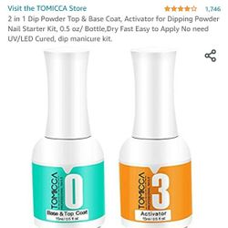 2 in 1 Dip Powder Top & Base Coat, Activator for Dipping Powder Nail Starter Kit, 0.5 oz/ Bottle,Dry Fast Easy to Apply No need UV/LED Cured, dip mani