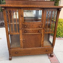 Antique Mission  Style Tiger Oak China Cabinet; rare find