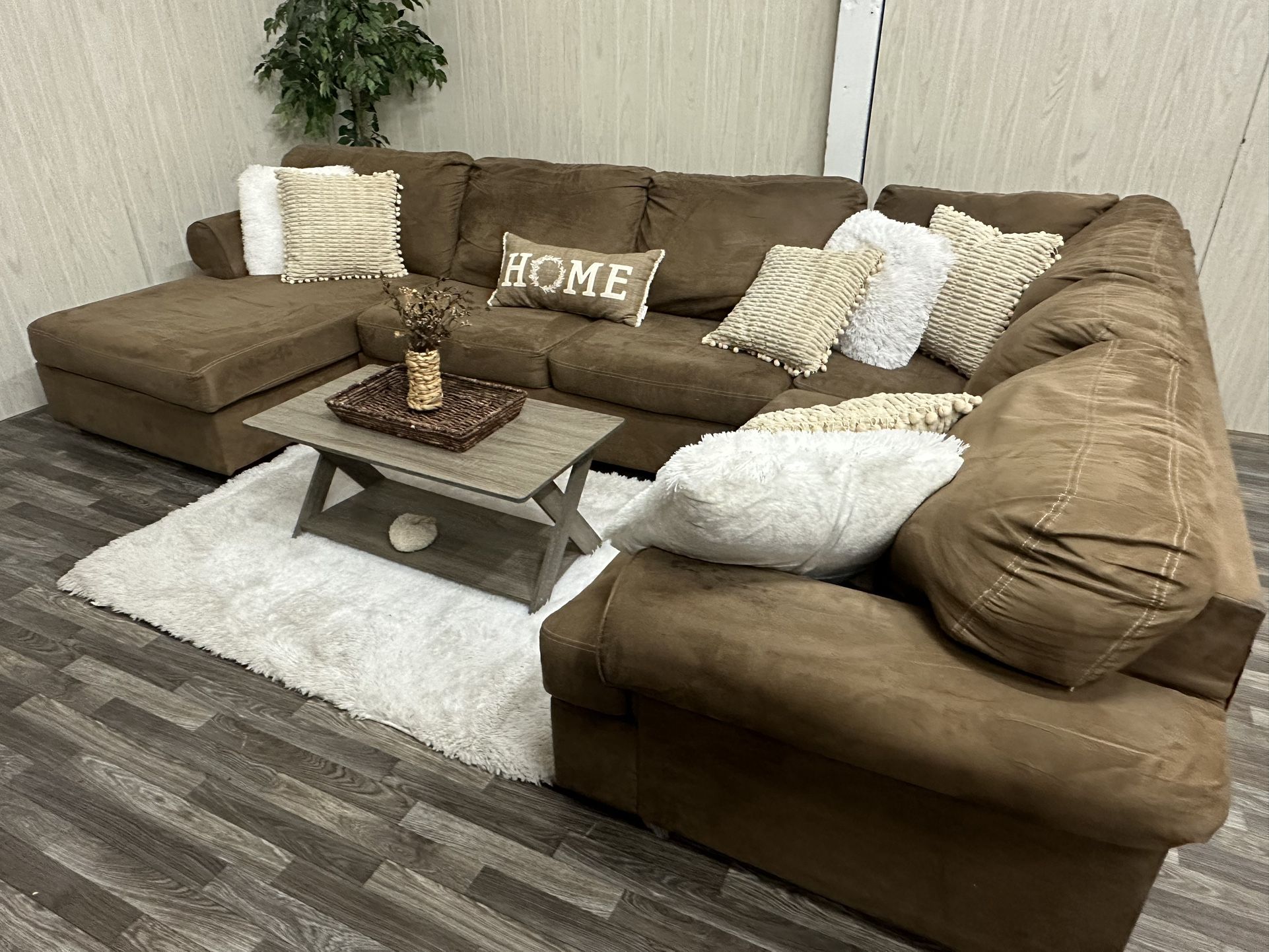 Large Light Brown Sectional Couch (Ashley) - Delivery Available 