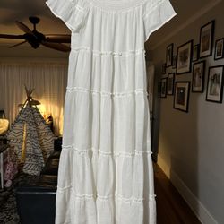Flawless White Layered Boho Dress Size L 