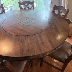 5 Ft Diameter Wooden Table And Chairs