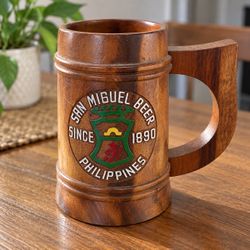 Vintage San Miguel Beer Wooden Stein – Philippines – 7.5”