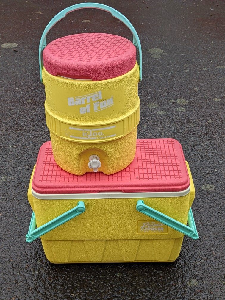 Retro Igloo Cooler And Water Cooler