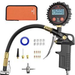 Digital Tire Pressure Gauge with Inflator, Tire Gauge 0-250 PSI, Calibrated to ANSI B40.7 Grade 2A, Air Chuck & Compressor Accessories with Storage Ba