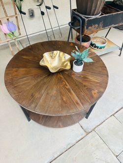 Round Wood and Metal Coffee Table