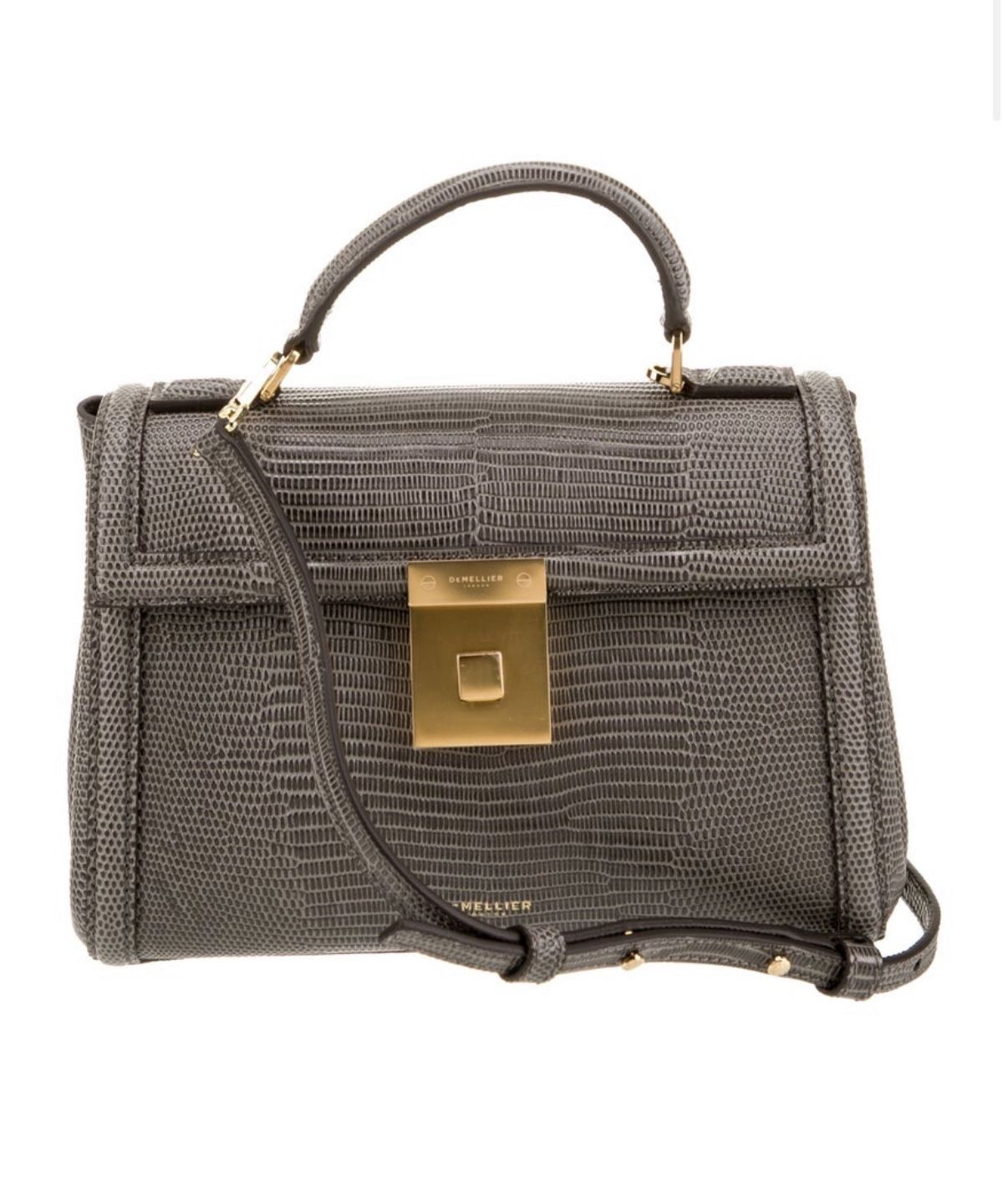 DeMellier Grey Embossed Leather Top Handle Bag Purse