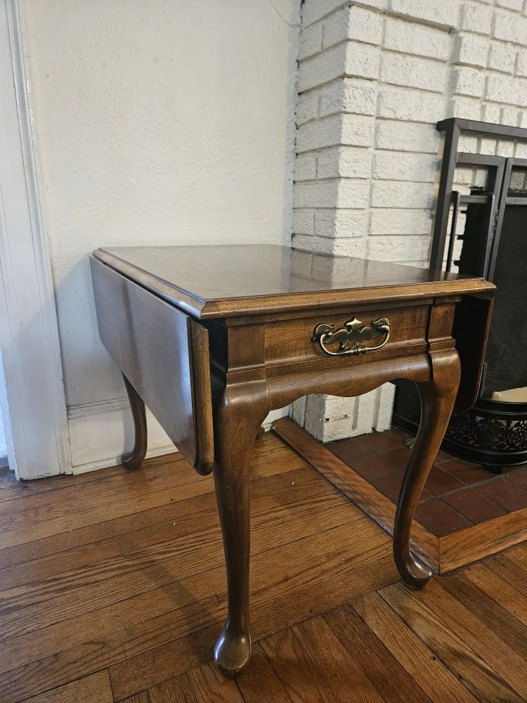Mersman Cherry Drop Leaf Pembroke Accent End Table With Drawer