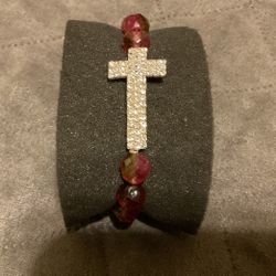 Stretch Band Beaded Bracelet With Cubic Zir Cross