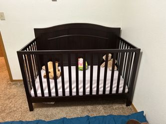 Dark Espresso Wood Baby Crib with Mattress