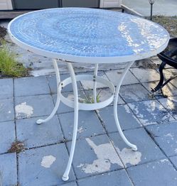 White Table W/ Blue Mosaic Top