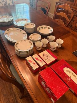 Vintage Christmas Holly Dinnerware Set with Accessories