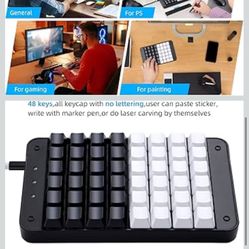 Koolertron One Handed Mechanical Gaming Keyboard, 48 Keys Fully Programmable Mini USB Macro Keyboard with Red Switch, for Gamers/Designers/Video Edito