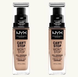 2 Pieces Of NYX PROFESSIONAL MAKEUP Can't Stop Won't Stop Foundation, 24h Full Coverage Matte Finish - Light