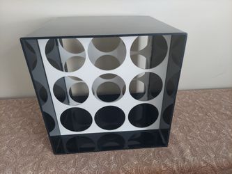 Mid Century Modern Smoked Plastic and White 9 Bottle Wine Rack.
