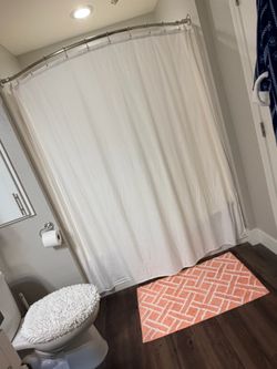 Bathroom Decor Set - Shower Curtain, Rug, Towels, and Trash Can