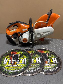 STIHL TS 420 -14” Gas Handheld Cut-Off Concrete Saw + 3x14”Diamond Blades