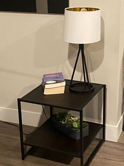 Minimalist Style Side/ Night stand Table With  Black Metal Frame and Rich Espresso Shelves