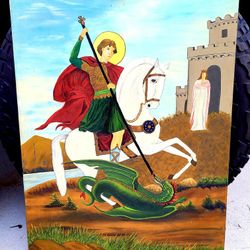 St. George Oil Painting. Folk Art.
