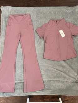 Pink Athletic Set Flare Leggings and Zip Jacket size small