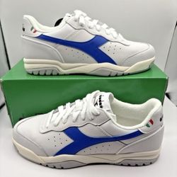 New Diadora MAVERICK HOC Mens US Size 8 Tennis Casual Shoes White Royal Blue 