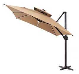 13 ft. x 10 ft. Rectangular Solar LED Patio Umbrella 360° Rotation Offset Cantilever Umbrella in Tan