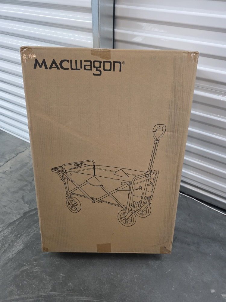 MACSPORTS Collapsible Outdoor Utility Wagon with Folding Table and Drink Holder, Bright Red