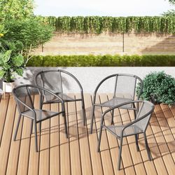 TANGJEAMER Modern Mesh Outdoor,Indoor Bedroom Restaurant Dining Chairs, Stackable Rattan Chairs for Patio or Drawing Room, Set of 4, Grey