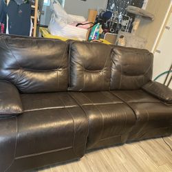 Brown leather reclining couch I