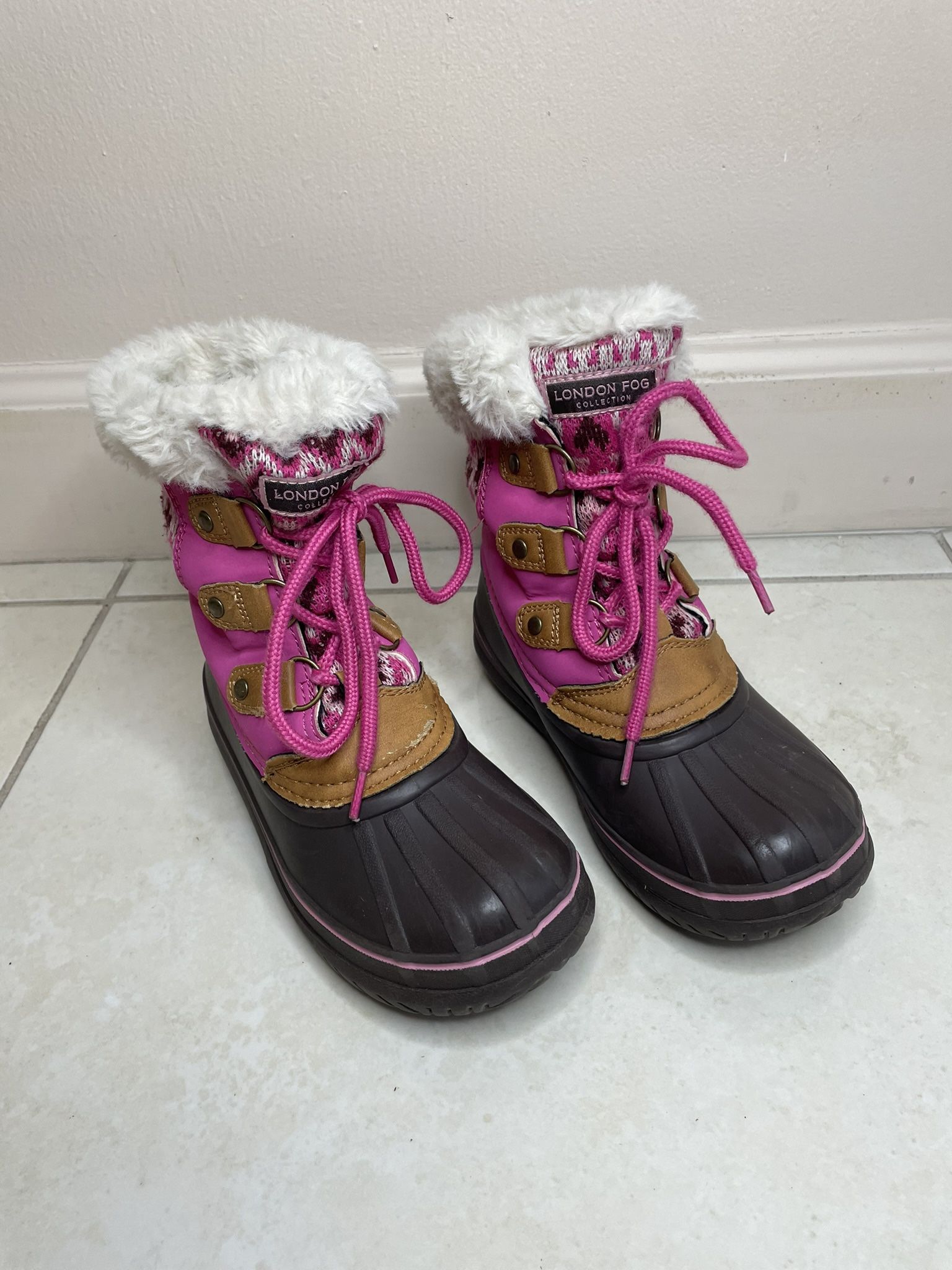 London Fog Girls Tottenham Snow Boots Winter Pink Fuchsia Brown Size 13