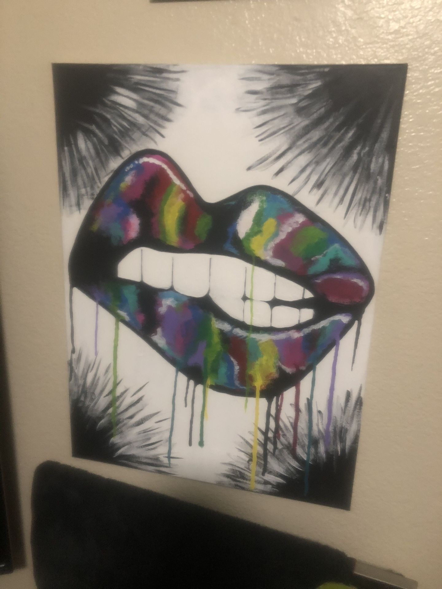 Dripping lips canvas hand painted