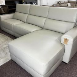 Furniture- 100% Real Leather 3 Pc Sofa With A Power Recliner And Chaise- Nevio