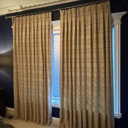 (2) Luxury Heavyweight Lined Striped Curtain Panels Designer Quality