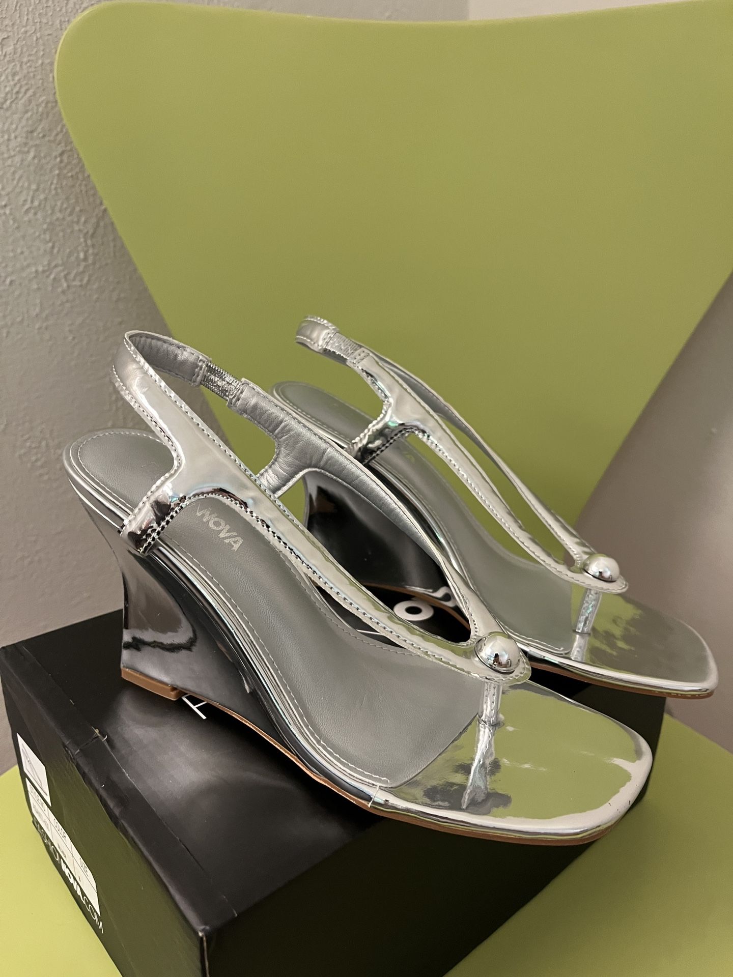 Fashion Nova Silver Wedges, Size US 6