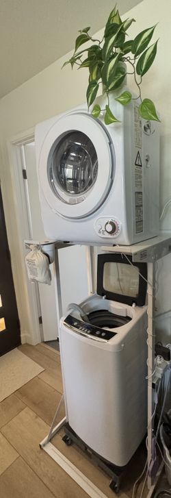 Portable Compact Laundry Set: Washer, Dryer & Stacking Rack