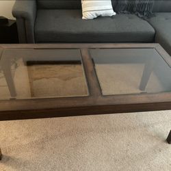 Vintage Coffee Table and End Table with Rose Glass Tops