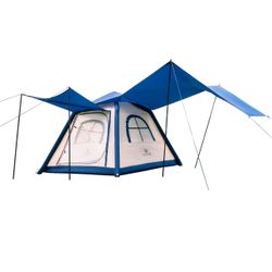 Inflatable Camping Tent, 4-6 Person Air Glamping Tent with Pump, Waterproof Blow up Tent with Dual Doors, Easy Setup Outdoor Tent with Windows, 4 Seas