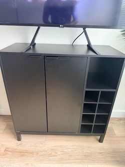 Black Bar Cabinet with Wine Rack