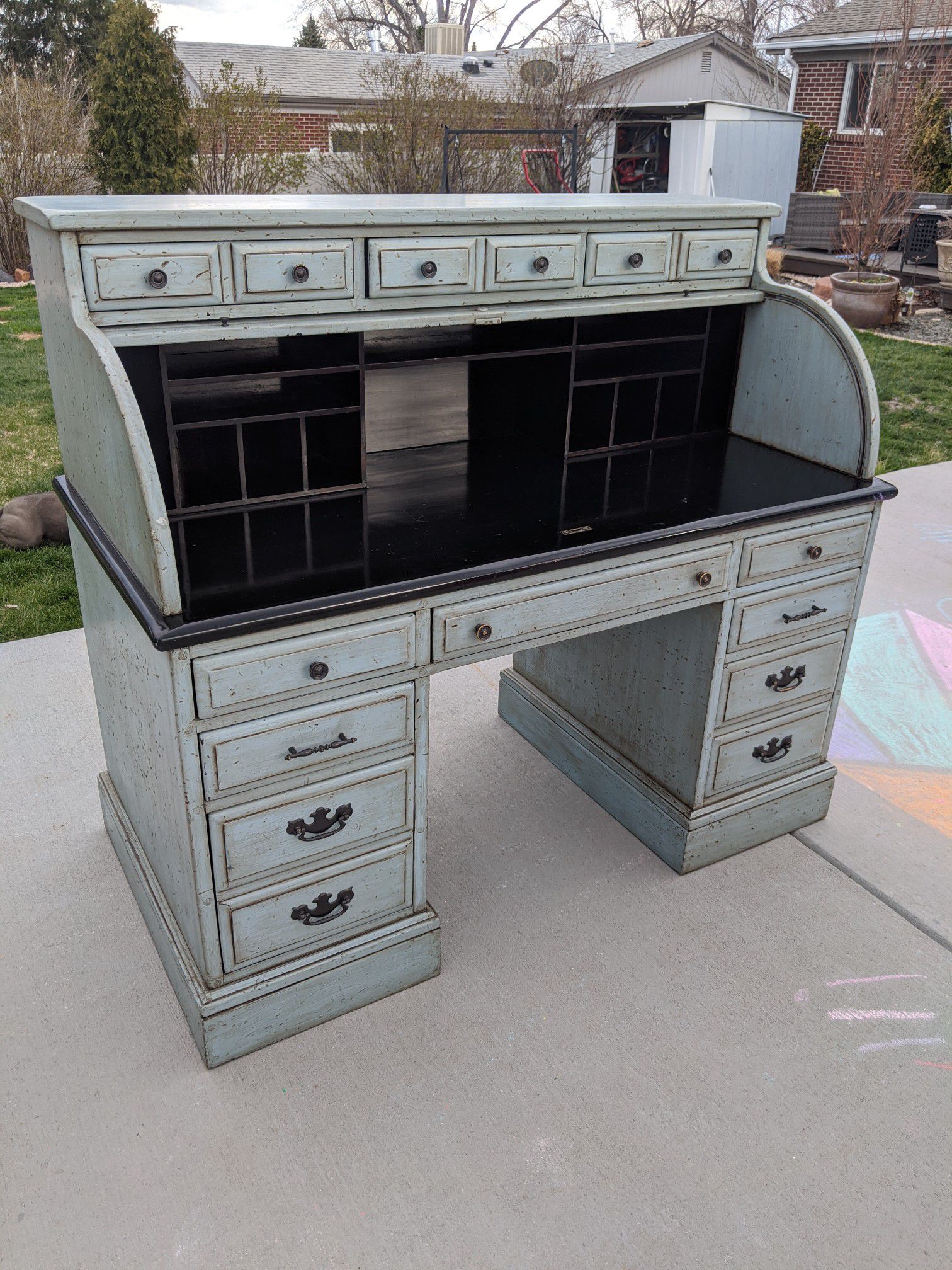 Rustic shabby chic style roll top desk one of a kind!