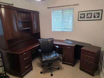 Solid Wood L- Shaped Desk with File Drawers