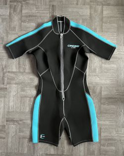 Cressi Lido Wet Suit 2mm Womens Large L/4 Black Blue Short Sleeve Zipper Surfing